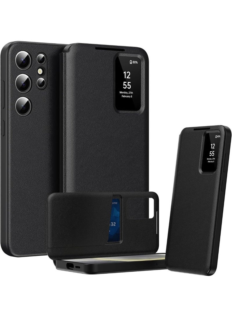 Adando for Samsung S26 Ultra PU Leather Smart Case, Flip View Small Window Business Cover Card Slot Slim Case with Luxury Business Smart View Case for S26 Ultra (Black) - Image 1